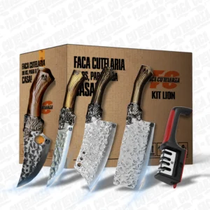 Kit Lion Artesanal - Cutelaria Forjada Á Mão + Garantia