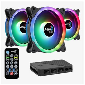 KIT 3 FANS 120MM AEROCOOL DUO 12 PRO, ARGB, CONTROLADORA+CONTROLE, BLACK - DUO 12 PRO